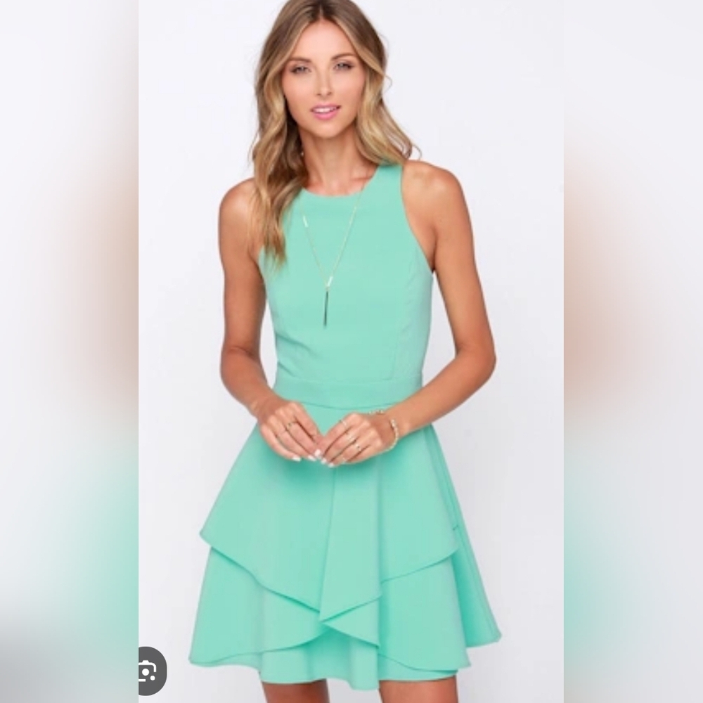 *NWT*Adelyn Rae Mint Green Sleeveless Layered Ruffle Skater Dress Size XS
